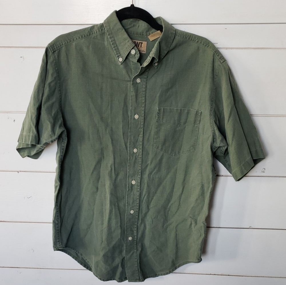 Naturals NWT green linen blend short sleeve button down shirt men's Small